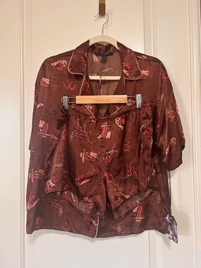 🌙🐴🧲Cowgirl Up Brown Satin Two-Piece Pajama Set in Western Print🌙🧲🐴